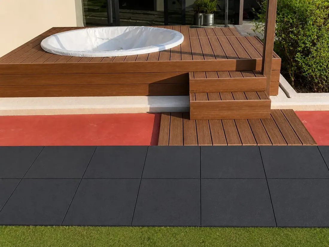 Finished pool surround deck built by Clever Decking Services